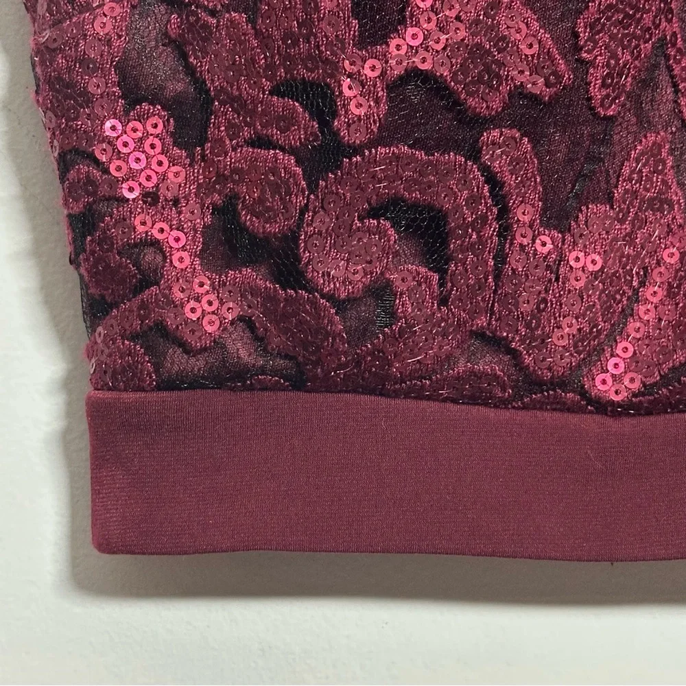 Sparkling Elegance Speechless Burgundy Lace Sequin‎ Crop Top Size Adult 0 Dance